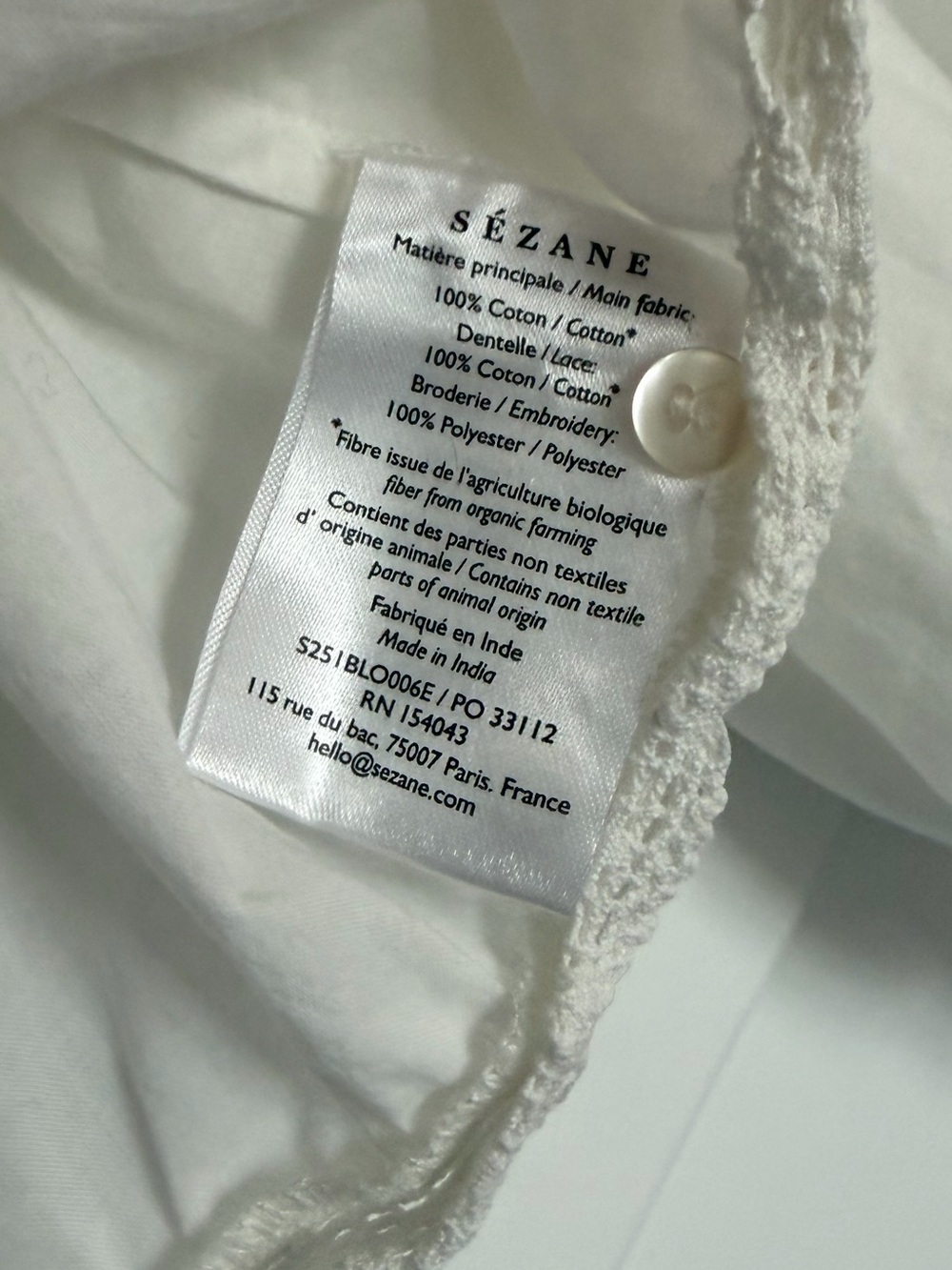 Sezane White Enea Blouse Eyelet US 2 / FR 34 - Picture 5 of 9